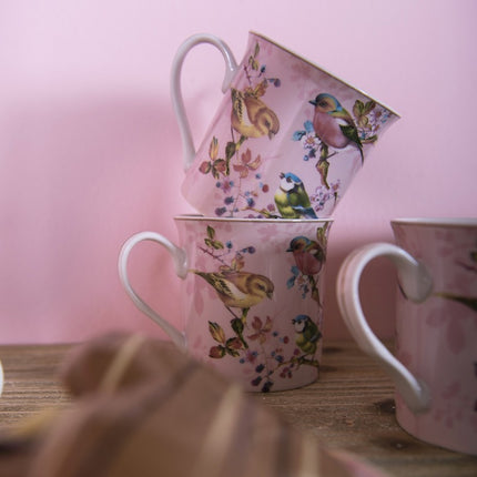 Mug Pink Porcelain Birds 330 ml