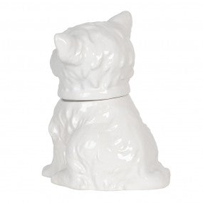 White, glazed ceramic jar, Dog