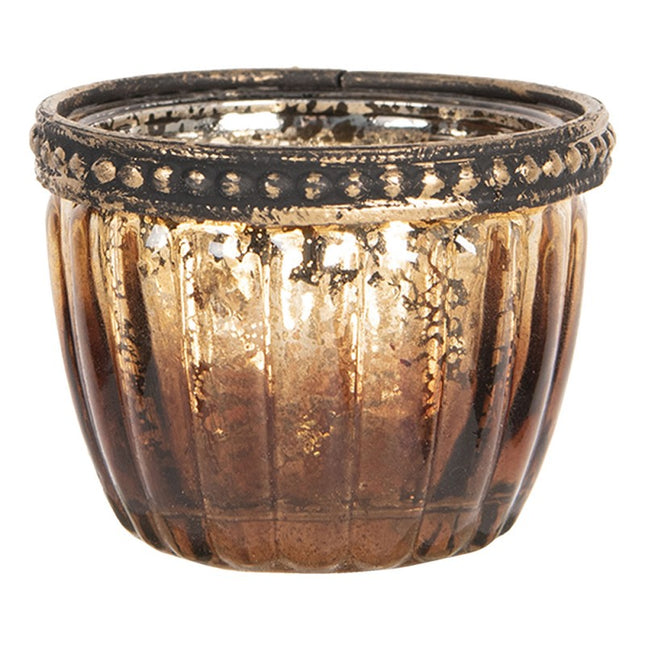 TEALIGHT HOLDER BROWN GLASS METAL TEA-LIGHT HOLDER