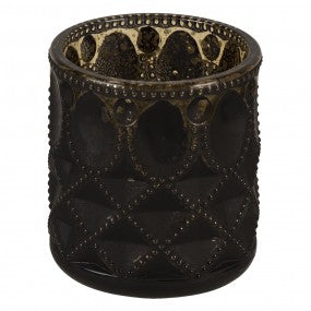 Tea light Holder Black Glass Round