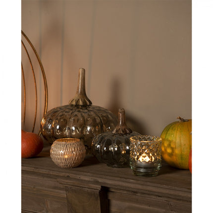 DECORATION PUMPKIN15 CM BROWN GREEN GLASS