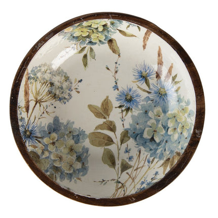 Decoration bowl white blue wood flowers