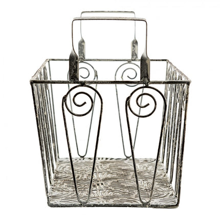 STORAGE BASKET GREY IRON LEAVES