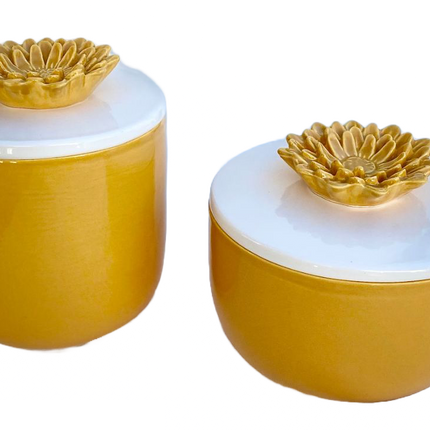 Yellow Jar with Golden Flower lid