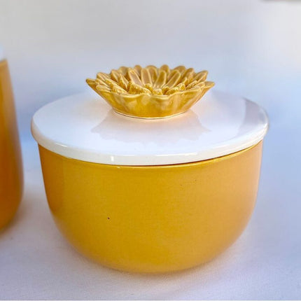 Yellow Jar with Flower lid