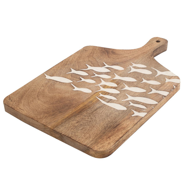 Wooden chopping board, carved fishes