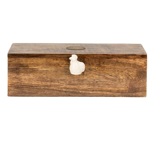 Tea box Wood & ceramic Chicken 31x13x10 cm plus 6 teabag holders