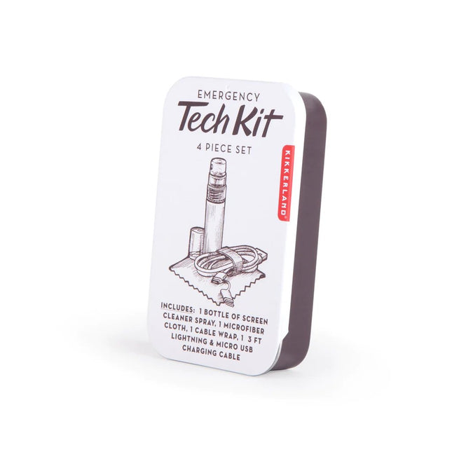 Emergency-techkit-4-pieces-screen-cleaner-kikkerland-usb-charging-cable