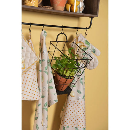 Pot holder beige yellow cotton Lemons square