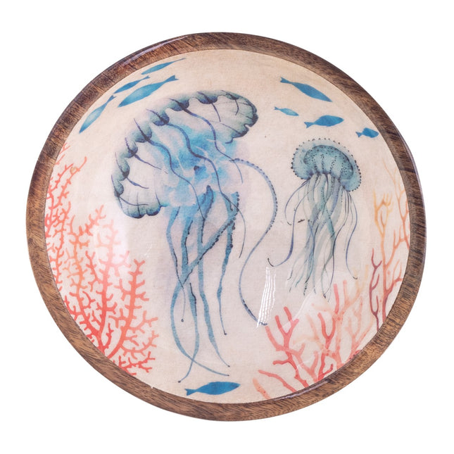 wooden bowl with jellyfish print - medium