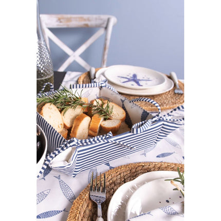 Caminho de Mesa Algodão Azul Branco Peixes