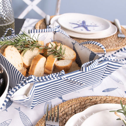 Caminho de Mesa Algodão Azul Branco Peixes