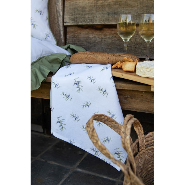 Tea Towel White Cotton with  Olives