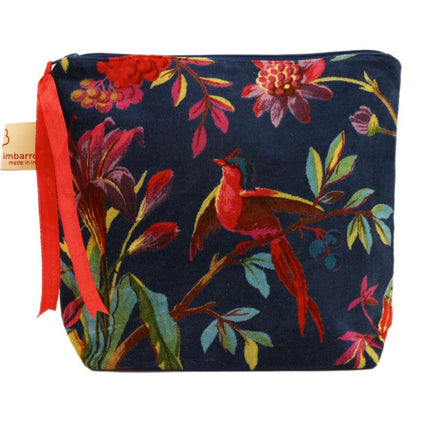 pouch-paradise-velvet-dark-blue-birds-flowers