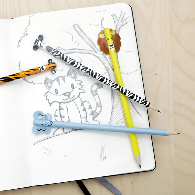 safari-kikkerland-pencils-set-of-4-kids-wood-zebra-elephant