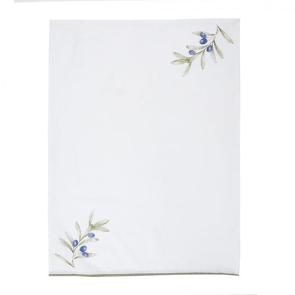 Pano de loiça em algodão branco com azeitonas
