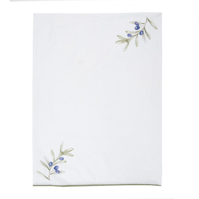 Tea Towel White Cotton with  Olives