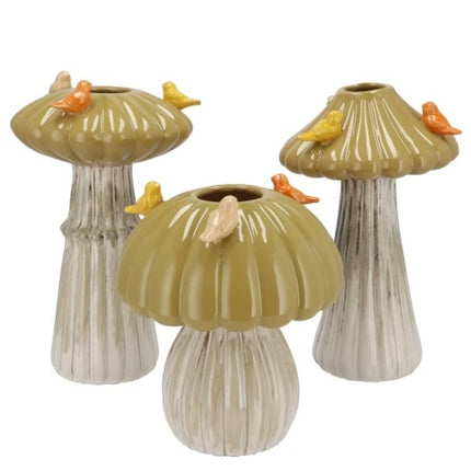 vase-birds-mushroom-ceramics-olive-green-off-white-yellow-orange-pink-bird