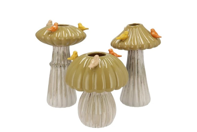 vase-birds-mushroom-ceramics-olive-green-off-white-yellow-orange-pink-bird