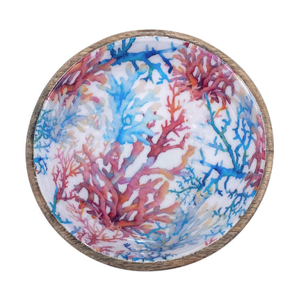 Taça de madeira com resina coral