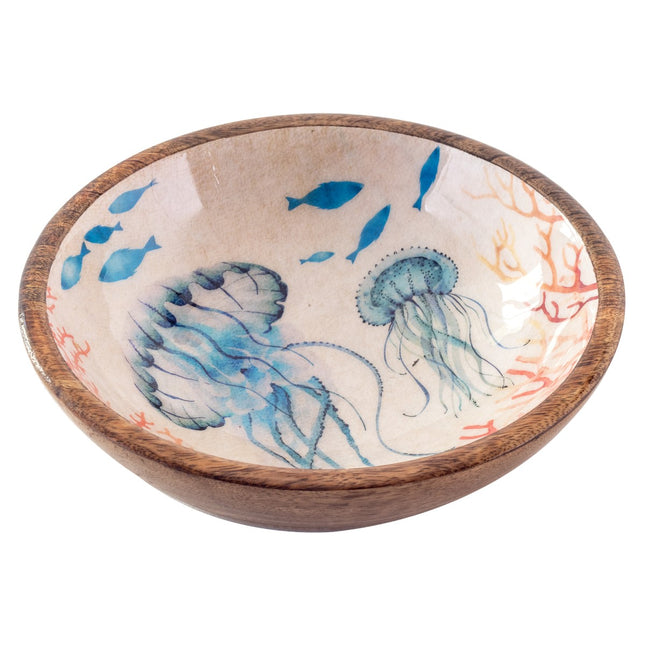 wooden bowl with jellyfish print - medium