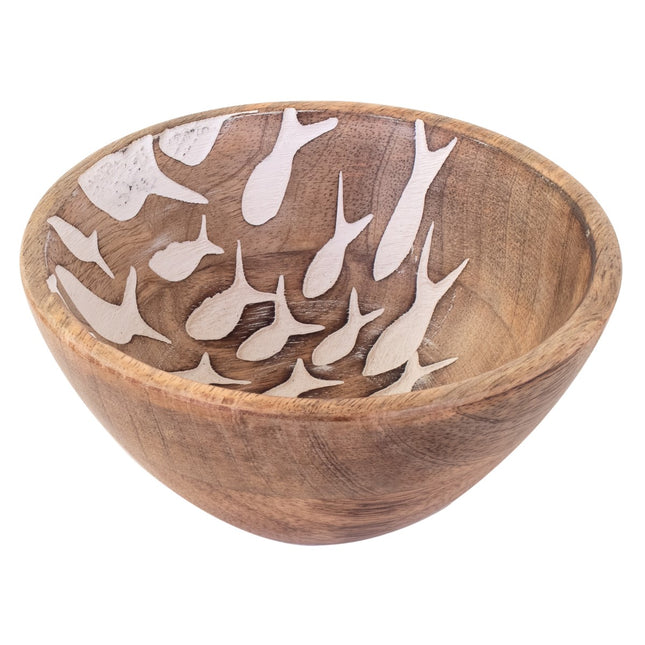wooden bowl small with carved fishes