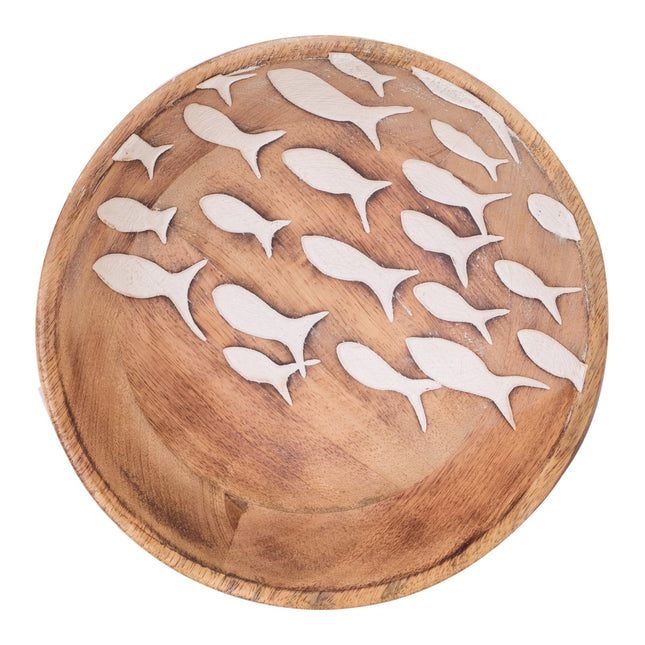 wooden bowl small with carved fishes