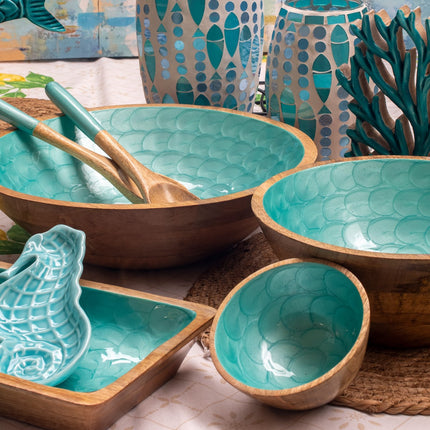 Wooden bowl Turquoise small