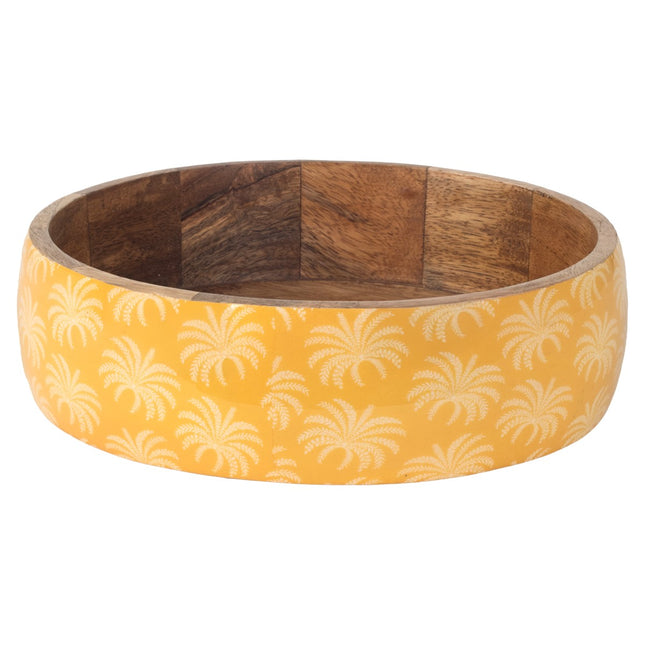 Wooden bowl with Yellow Palm tree decoration
