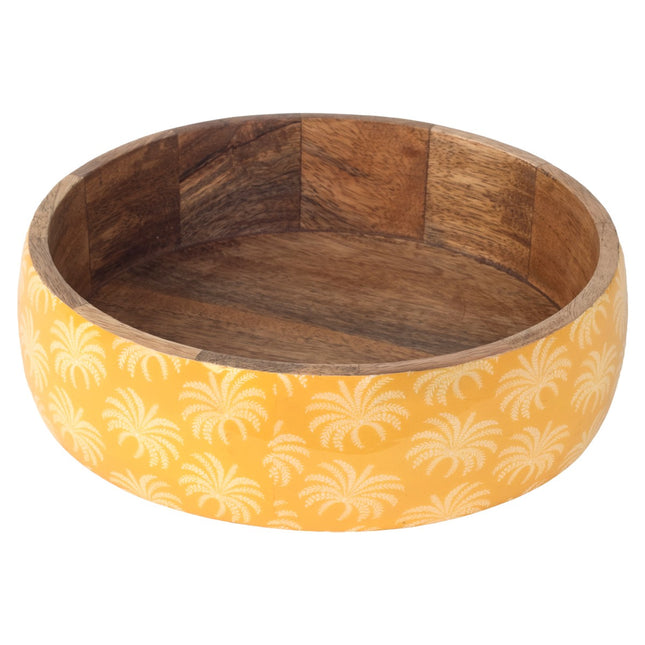 Wooden bowl with Yellow Palm tree decoration